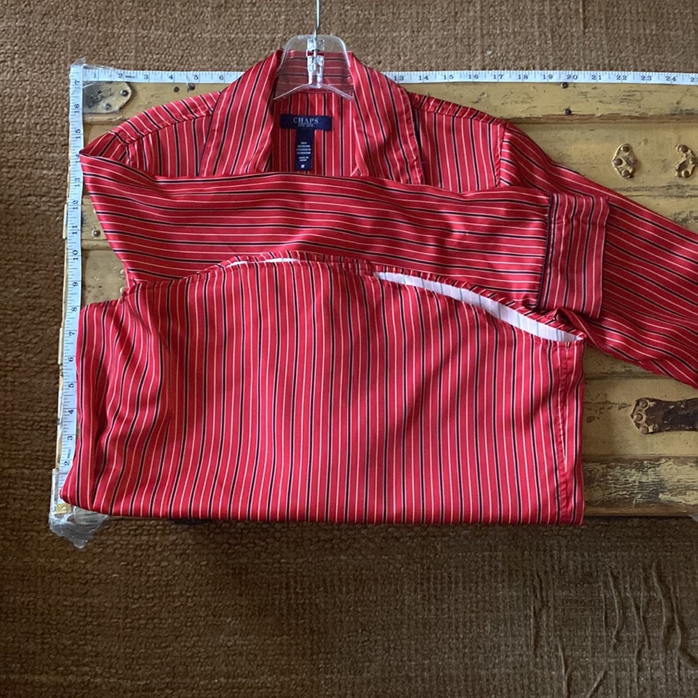 RALPH LAUREN CHAPS RED STRIPE SILKY LS BUTTON DOWN TOP DRAWSTRING PJ PANTS SET M - Picture 4 of 17